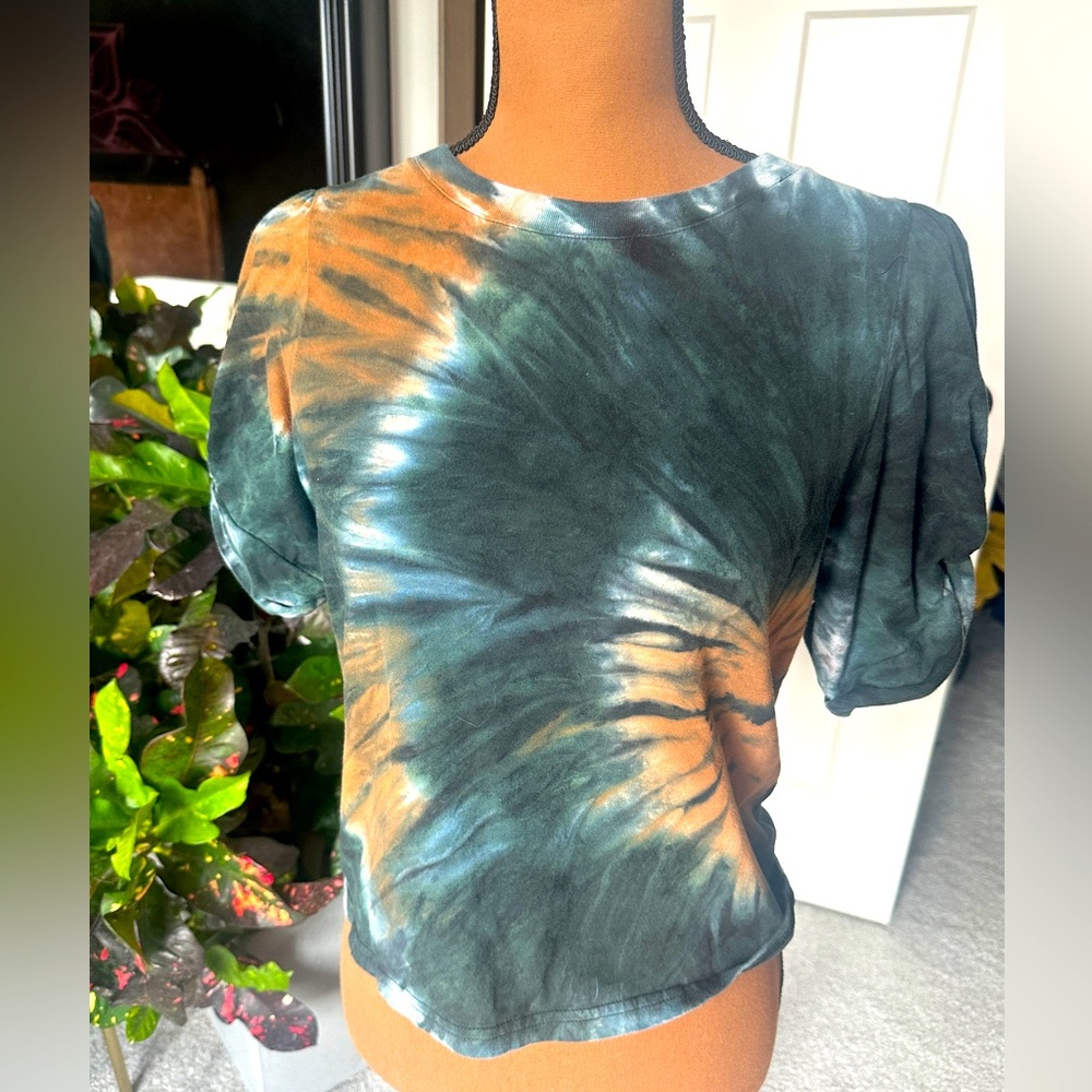 Vintage Havana crop scrunch shoulder tie dye short sleeve size S